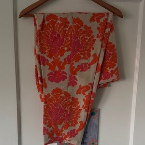 Boden Beige Trousers with Orange and Pink Floral Print